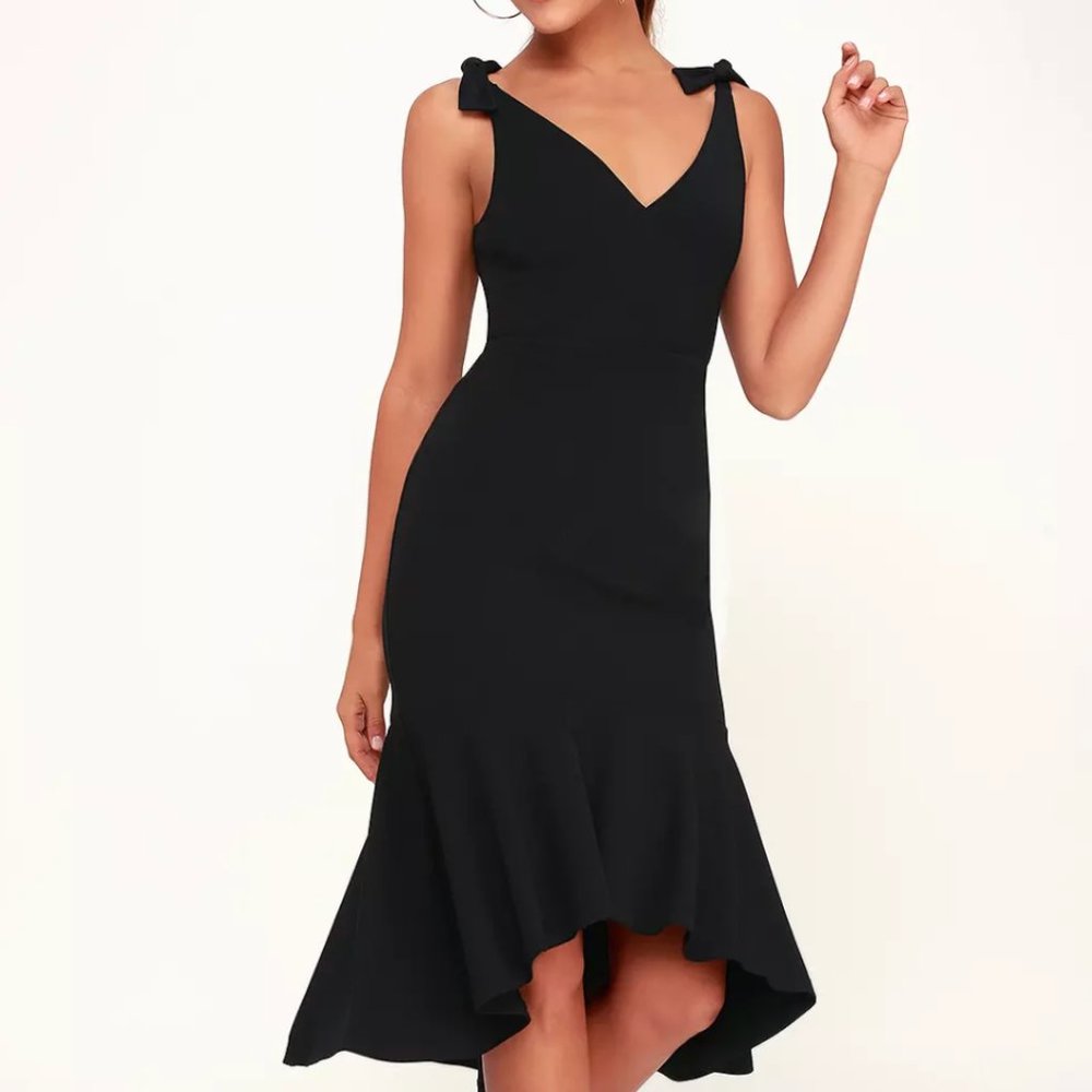 Black Trumpet Hem Bodycon Midi Dress